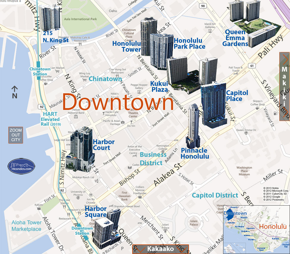 Downtown Condos: Honolulu, Hawaii Condo Map