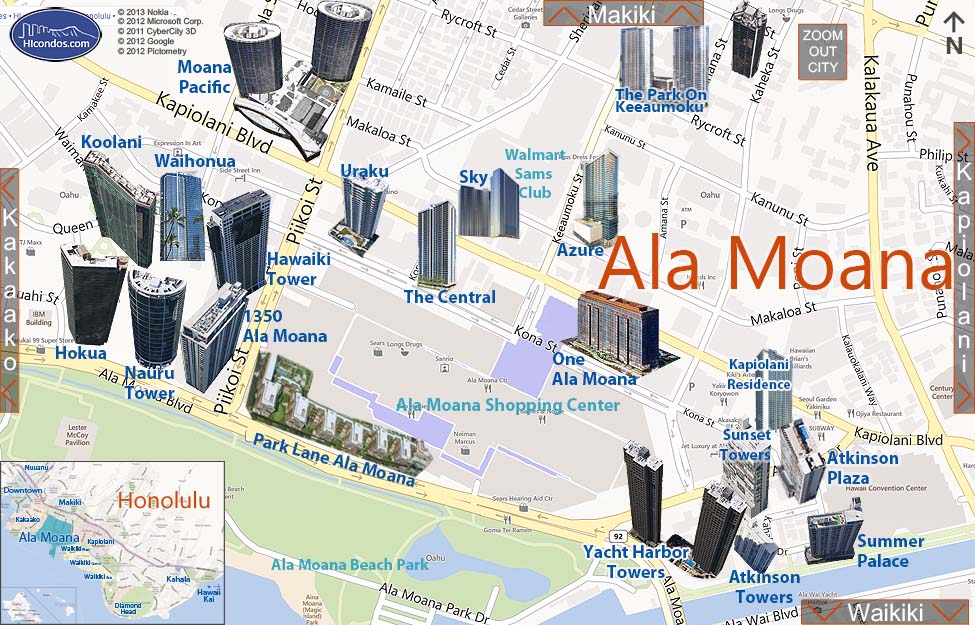 Ala Moana Condos: Honolulu, Hawaii Condo Map