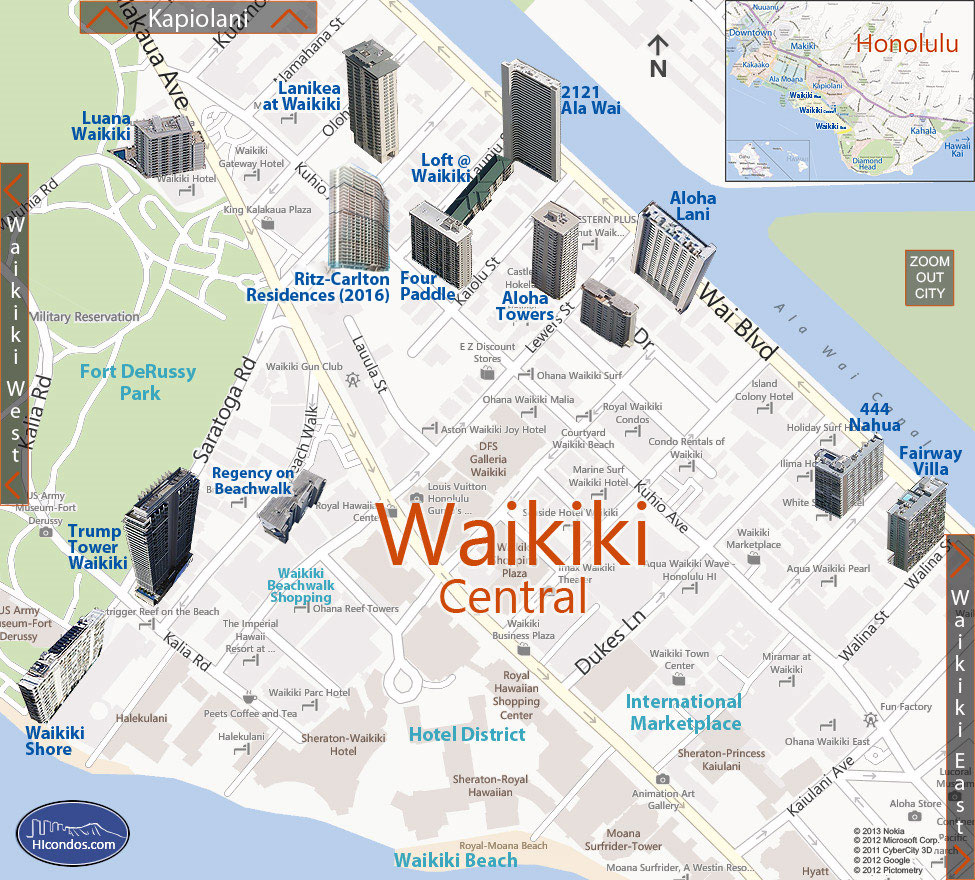 Waikiki - Central Condos: Honolulu, Hawaii Condo Map
