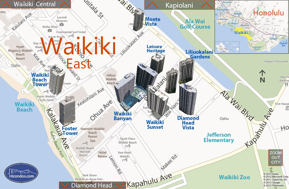 Waikiki - East Condos: Honolulu, Hawaii Condo Map