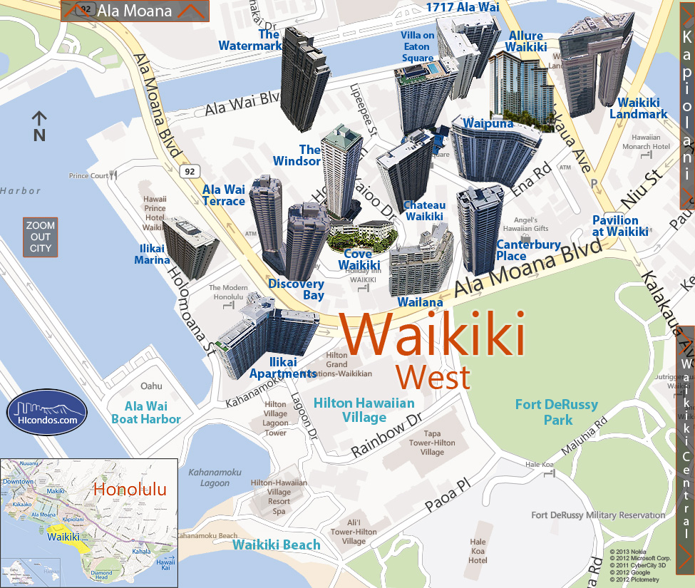 Waikiki - West Condos: Honolulu, Hawaii Condo Map